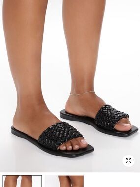 Woven Slide Sandals in Black - Women
